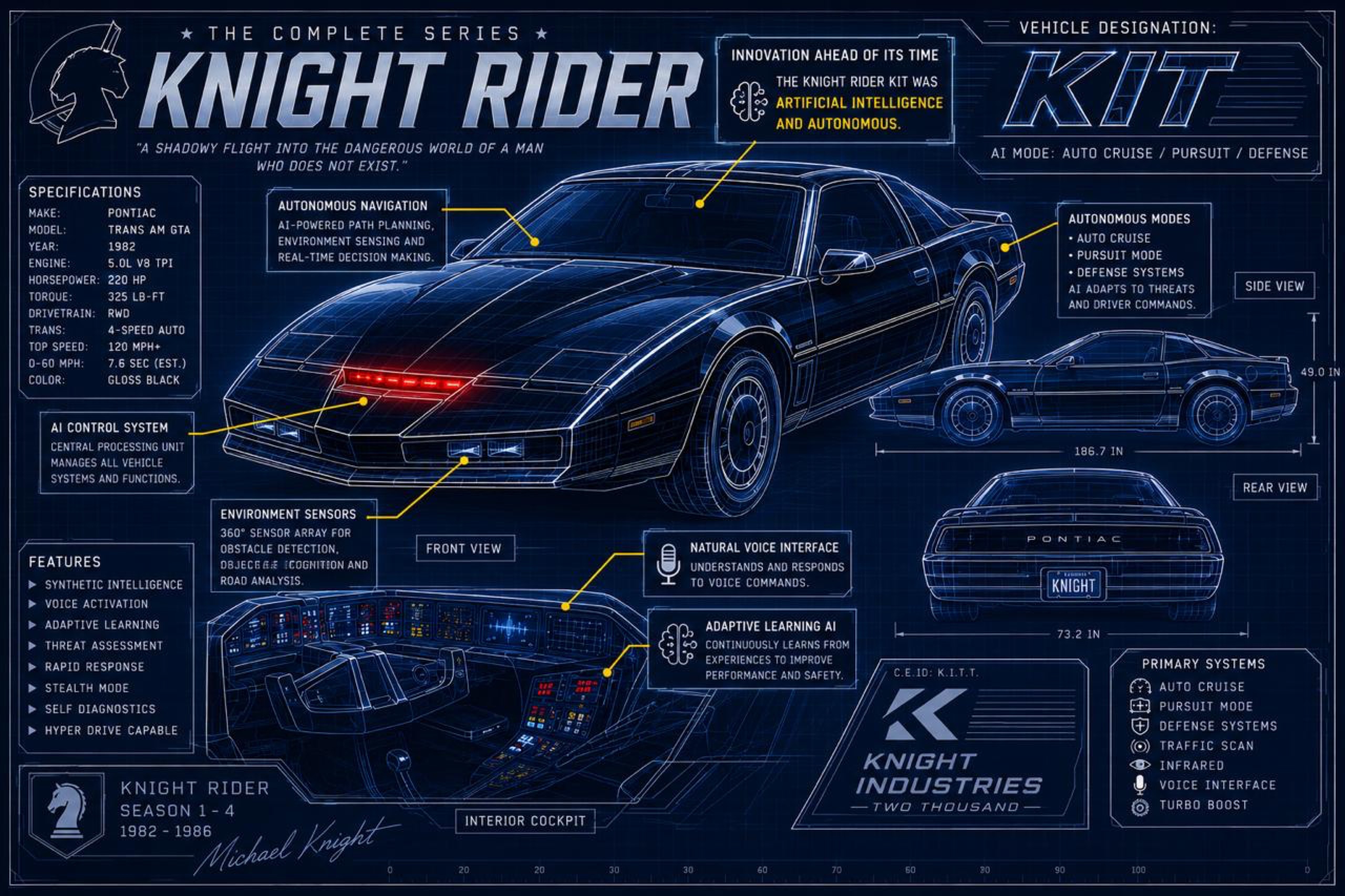 KITT AI x-ray blueprint reference from Knight Rider